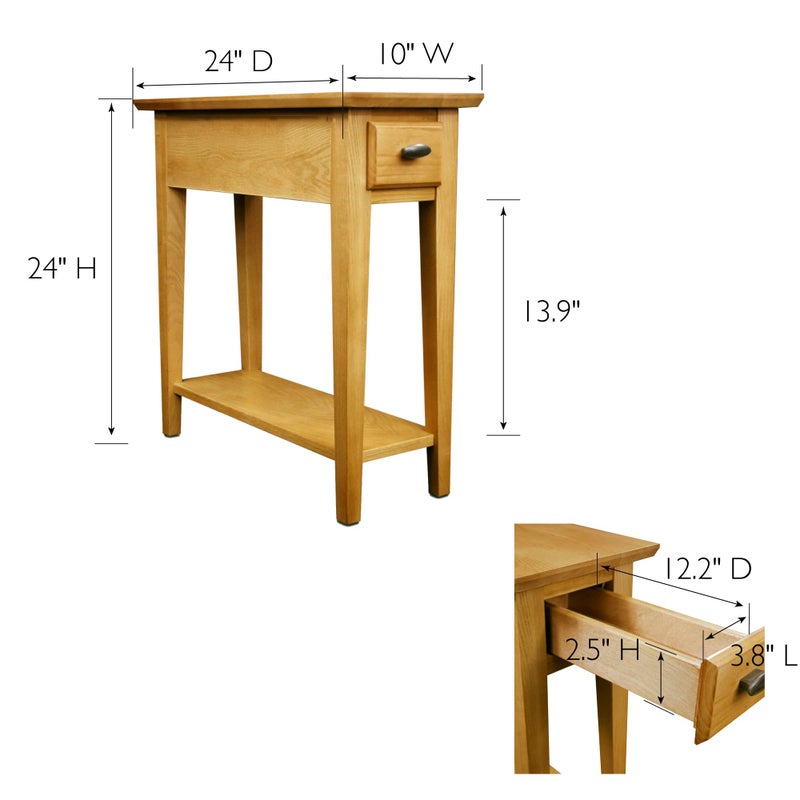 Leick Home Teegan End Table, Solid Wood, 1 Storage Drawer, Bottom Display Shelf, Narrow, Easy-Assembly, For Living Room/Bedroom, Desert Sand, 24 in L x 10 in W x 24 in H, 10071-DS - Image 2